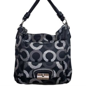 COACH Kristin Embroidered OP ART Hobo Bag in Black, Gray, Silver #G1073-15354